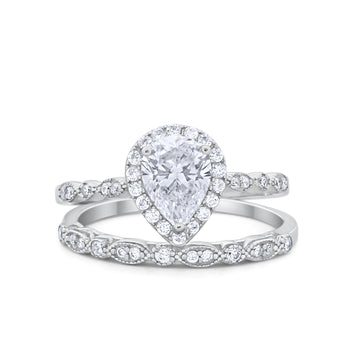 Teardrop Engagement Piece Ring Band Simulated Cubic Zirconia 925 Sterling Silver
